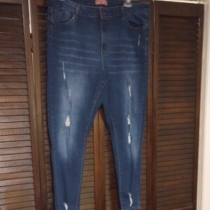 Wax Jean Women's Dark Blue Distressed Jeggings